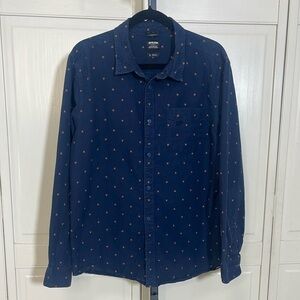 Prana Men's Slim Fit Navy Blue Shirt with Small Red Triangle Pattern Sz L